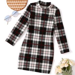 Girls Elegant Y2k Retro Spring Plaid Mock Neck‎ Bodycon Dress Size 6